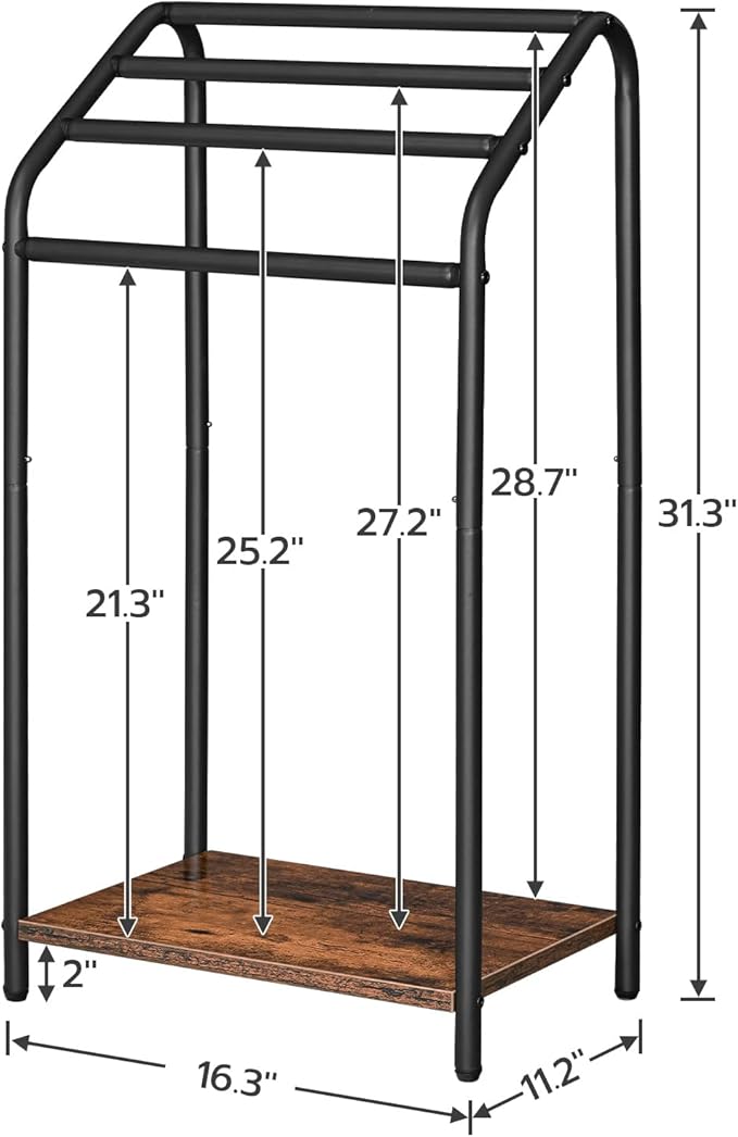 HOOBRO Freestanding Towel Rack, 4 Tier Blanket Rack Stand, 16.3"L x 11.2"W x 31.3"H, Blanket Ladder Holder, Quilt Rack, Drying and Display Rack, Living Room, Bathroom, Rustic Brown and Black BF64LB01
