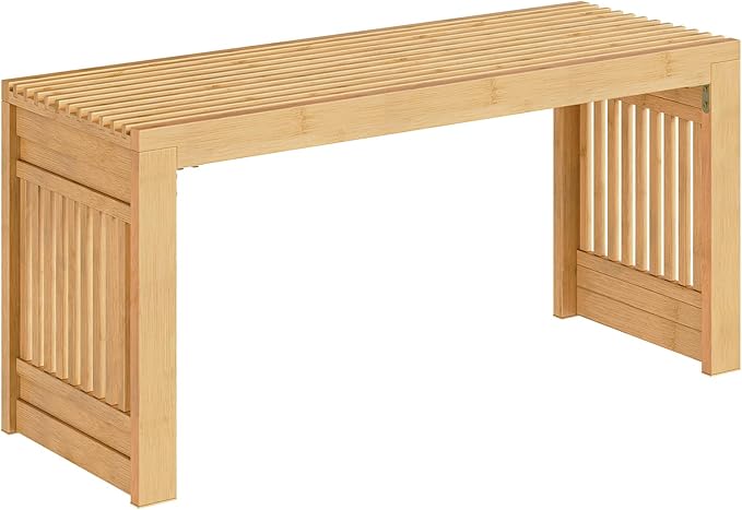 HOOBRO Bamboo Dining Bench, 35 inch Farmhouse Kitchen Table Bench, Solid Bamboo Dining Room Bench for Kitchen, Living Room, Hallway, Bedroom, Natural YL16CD01