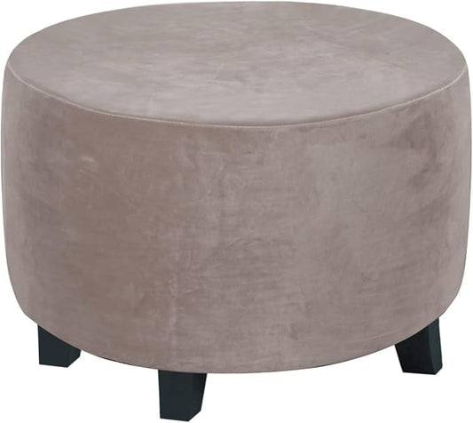 H.VERSAILTEX Round Ottoman Slipcover Ottoman Covers Slipcover Footstool Protector Covers Storage Stool Ottoman Covers Stretch with Elastic Bottom, Feature Real Velvet Plush Fabric (X-Large, Taupe)