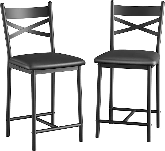 IDEALHOUSE 26" Counter Height Bar Stools Set of 2, Upholstered Bar Chairs with Back, Thick Cushion, Modern Counter Height Barstools for Kitchen Island, Apartment Counter, Dining Room Bar (2)