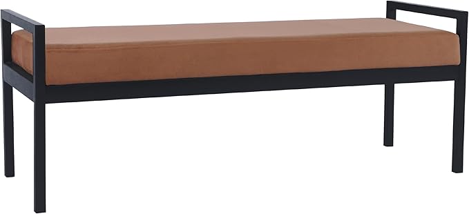 HomePop Modern Velvet Metal Bench| Modern Bench with Metal Leg | Bench for Living Room & Bedroom | Decorative Home Furniture - Cognac Velvet