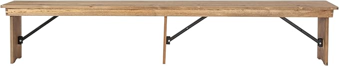 Flash Furniture Hercules Series 8' x 12' Commercial Grade Rustic Solid Pine Folding Bench, Antique Farmhouse 3 Leg Dining Bench, Seats up to 4 Adults