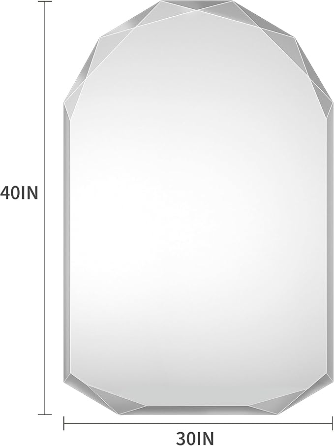 Suidia Bathroom Mirror, 30"x 40" Wall Mirror, Frameless Bathroom Mirror with Beveled Edge for Bedroom, Living Room, Entryway, Hallway, Arched Shape