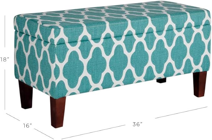 HomePop Large Upholstered Rectangular Storage Ottoman Bench with Hinged Lid, Teal Geometric