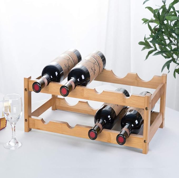 Bamboo Wine Rack - 2-Tier Countertop Display Shelf for 8 Bottles