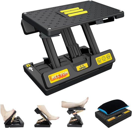 footrest for Under Desk at Work, Massage and Soft Cushion, for Multi-Scene | 4-section height adjustable, foldable, ergonomic footrest, metal frame (Yellow)