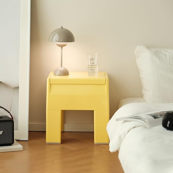 Nightstand Bedside Table with Storage Space, Multifunctional Colorful Plastic End Table Small Side Table for Bedroom, Dorm and Small Spaces, Easy Assembly(11.8" D x 15" W x 15.7" H, Yellow)