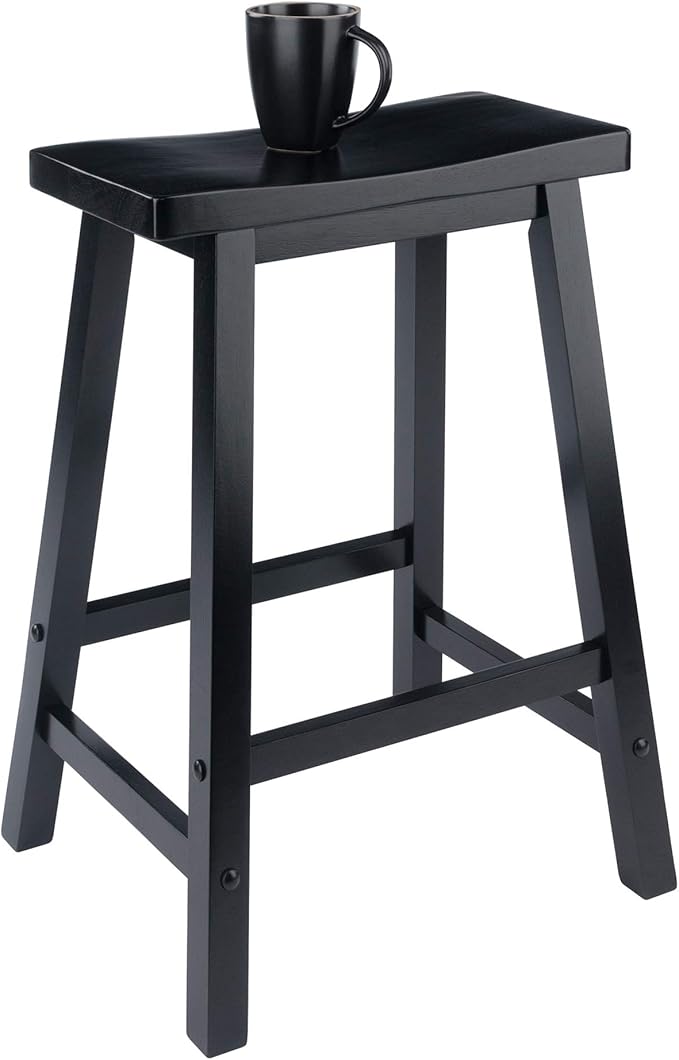 Winsome Satori Saddle Seat Counter Stool, 24" in Black, Classic Backless Bar Chairs for Kitchen & Dining Room Seating, Timeless Essential Furniture for Home, Dorm, Apartments