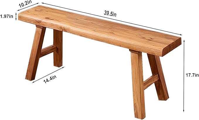 39.5in Wood Bench Indoor – Rustic Farmhouse Entryway Bench, Skinny Bench Design, Made of Extra-Thick Solid Wood, Perfect for Dining Room, Hallway, or End of Bed