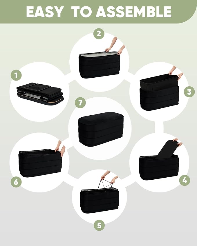 B FSOBEIIALEO Velvet Storage Ottoman with Tray, Folding Ottoman with Storage Coffee Table Shoes Bench for Dorm Room, Living Room Black, 30"x15"x15"