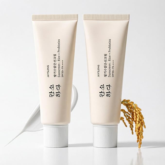 Korean Rice Sunscreen SPF 50+ PA++++, Broad Spectrum Mineral Formula, No White Cast, Water Resistant, All Skin Types, 1.7 oz 2-Pack