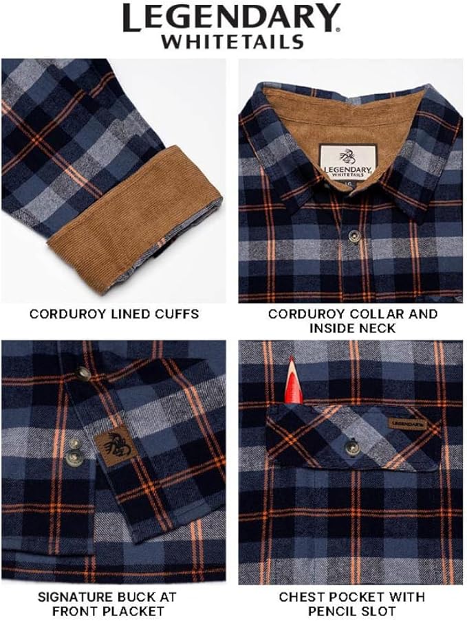 Legendary Whitetails Mens Long Sleeve Button Down 100% Cotton Flannel Shirt