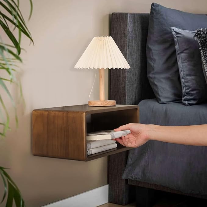 Floating Nightstand, Wall Mounted Bedside Shelf, Handmade Bedroom Furniture,Pine Wood Floating Bedside Table, Minimalist and Unique Style 18”x 10”x 7.5” Brown