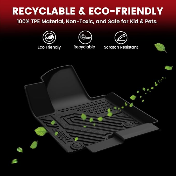 LASFIT Floor Mats for Honda Ridgeline 2026 2025 2024 2023-2017 Crew Cab, All Weather Protection TPE Non-Slip Custom Fit Automotive Accessories Floor Liners 1st & 2nd Row, Black