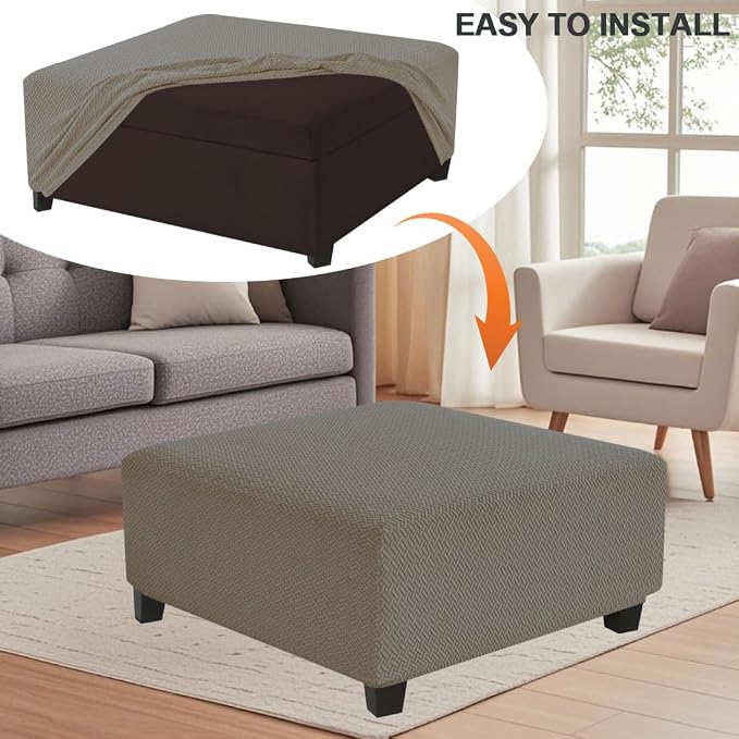 Levoberg Waterproof Square Ottoman Cover Large Square Folding Storage Ottoman Bench Slipcovers Footrest Stool Covers Oversized Ottoman Coffee Table Covers Cube with Elastic Bottom S Taupe