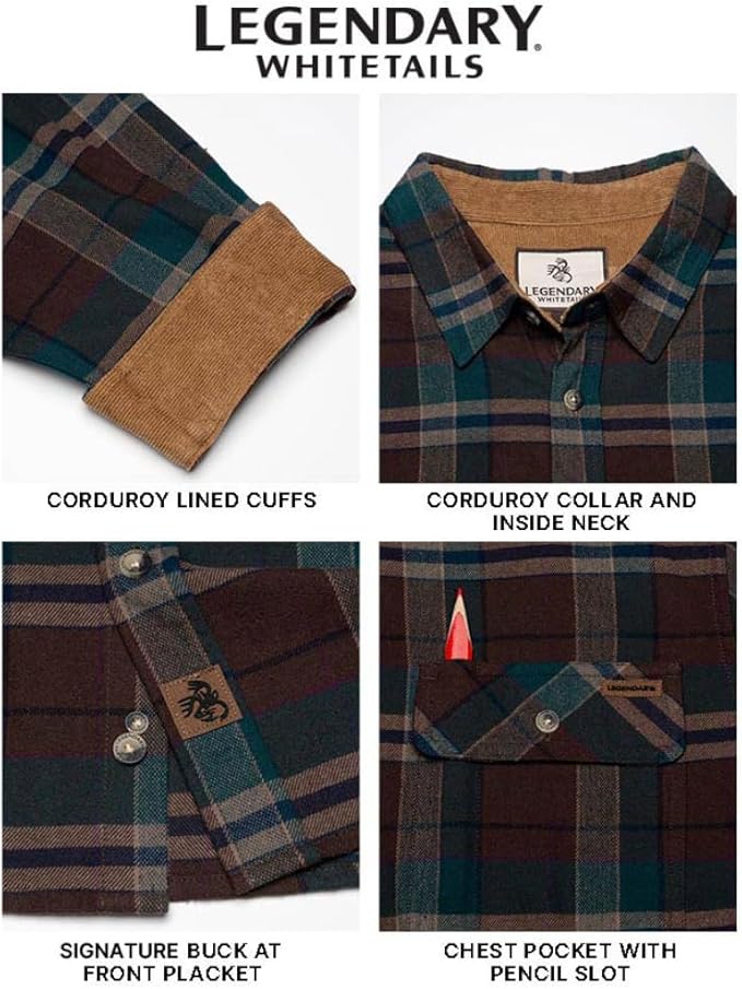 Legendary Whitetails Mens Long Sleeve Button Down 100% Cotton Flannel Shirt