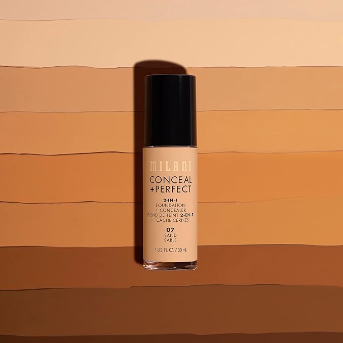 Milani Conceal + Perfect 2-in-1ファンデーション + コンシーラー 完璧な肌へ - 目の下のクマ補正、赤みや欠点をカバー、ウォータープルーフ＆汗に強い - 13-チェストナッツ