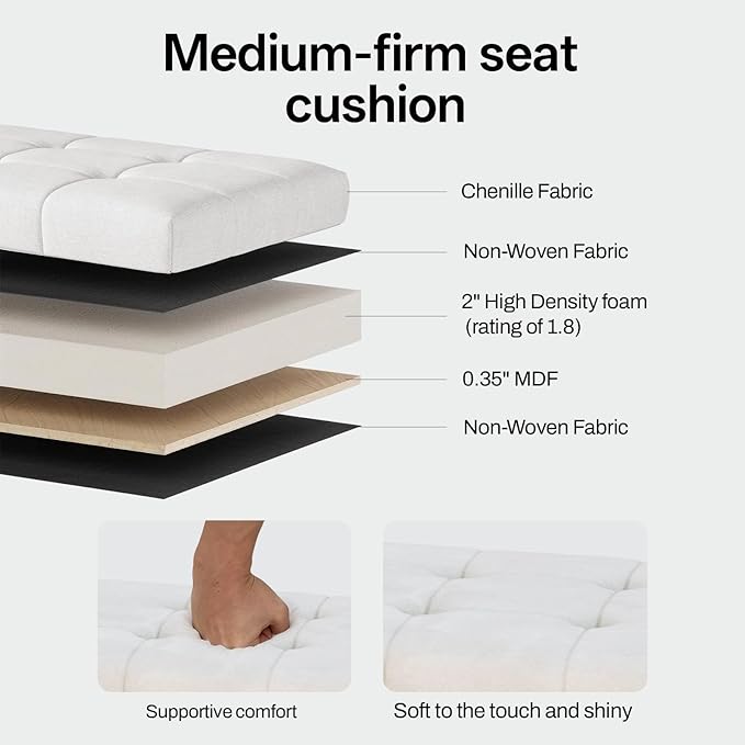 ABHENG Solid Rubber Wood Shoe Bench, Soft Chenille Material Upholstered Seat, 770LB Load Capacity, Multi-Storage for Entryway/Bedroom/Living Room, Vintage Style, 31.5"x15.7"x17.7", White,UASND66W