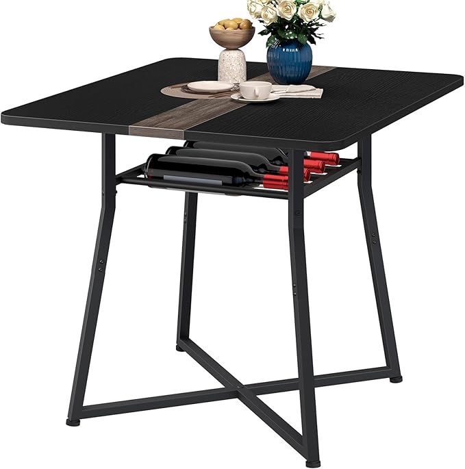 YATINEY Dining Table, 29.5'' Kitchen Table, Dining Room Table with Wine Rack, Versatile Small Dining Table, Easy Assembly, for Restaurant, Cafe, Apartment, Black and Gray CZ02BB