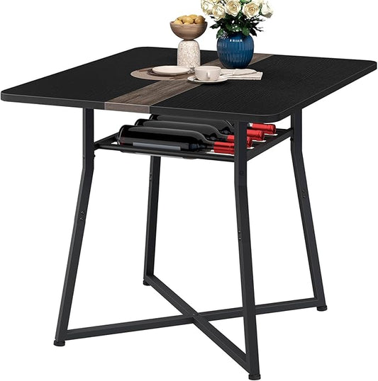 YATINEY Dining Table, 29.5'' Kitchen Table, Dining Room Table with Wine Rack, Versatile Small Dining Table, Easy Assembly, for Restaurant, Cafe, Apartment, Black and Gray CZ02BB