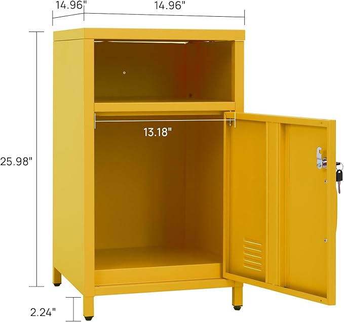 ALBAD Compact Metal Nightstand with Lockable Cabinet and Open Shelf, Modern Bedside Table, Versatile Side Table for Bedroom, Living Room, or Office (Yellow, 26" H-Lockable Door)