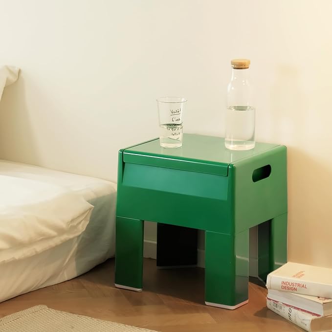 Nightstand Bedside with Storage Space, Multifunctional Colorful Plastic End Table Small Side Table for Bedroom, Dorm and Small Spaces, Easy Assembly(11.8" D x 15" W x 15.7" H, Green)