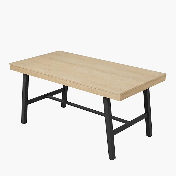GarveeHome Industrial Dining Table for 2-4, 55" Heavy Duty Rectangular Kitchen Table with 2"×2" Metal Legs, Small Space Dining Table for Kitchen, Dining Room (Natural, 55" Non-extendable)