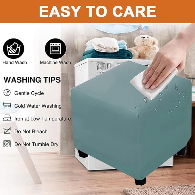 Waterproof Ottoman Cover Square Stretch PU Soft Folding Storage Ottoman Cover with Elastic Bottom Cube Footrest Foot Stool Slipcovers Machine Washable(Large/Light Blue)