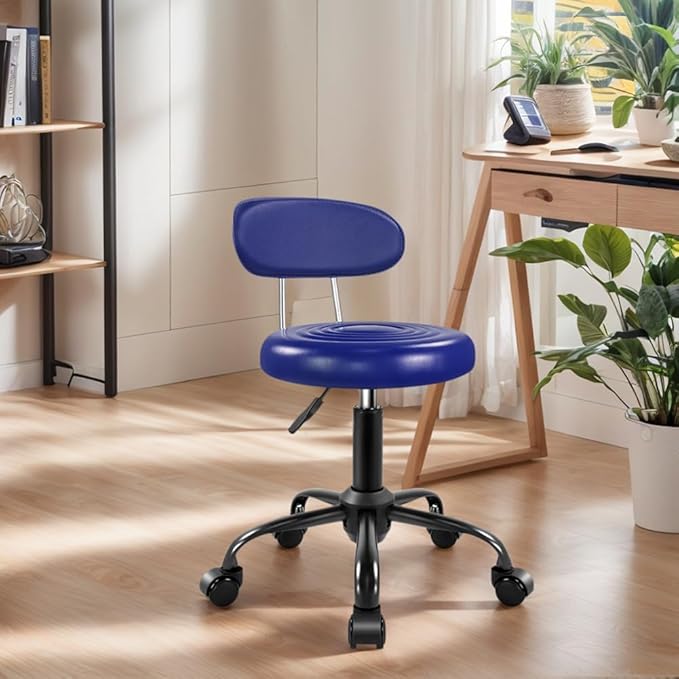WKWKER Rolling Stool with Wheels Swivel Stool with Back Height Adjustable Chair Ideal for SPA Salon Home Office Drafting Work (Blue)
