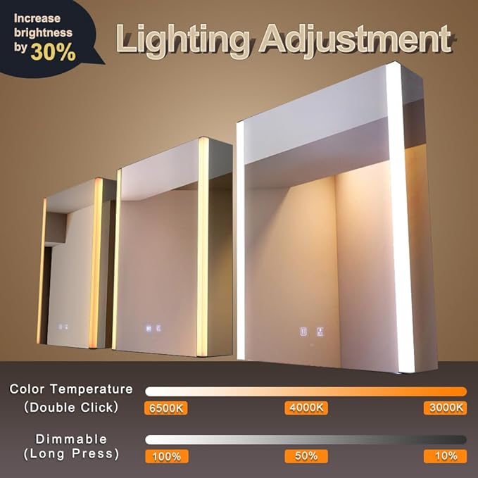KWW LED Lighted Bathroom Medicine Cabinet with Sockets & USBs, Defogger, Dimmable, 3 Color Light Makeup Mirror, Easy to Install, Wall Mounted Cabinet (Left hinge-21 * 28)