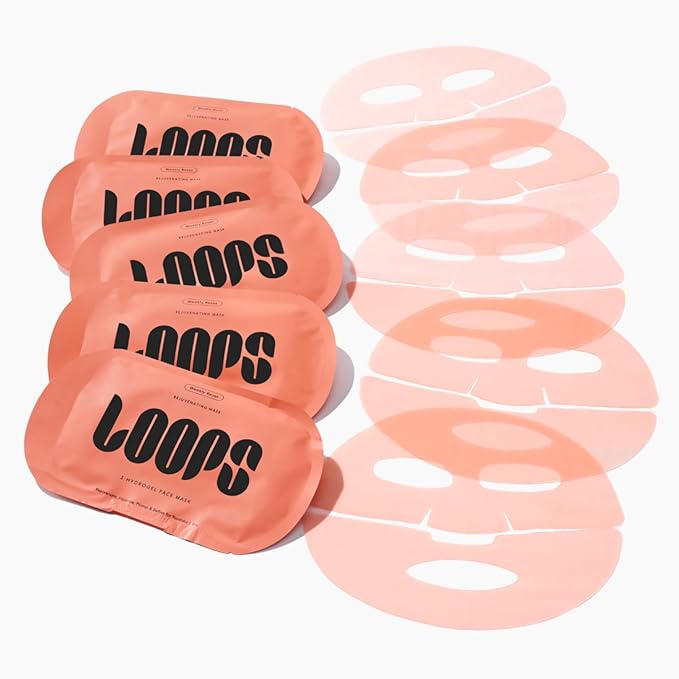 LOOPS ウィークリー リセット - リジュベネイティング ハイドロゲル フェイスマスク - 若返り、潤い、引き締め、ふっくら肌へ - 保湿＆毛穴引き締め - 輝く肌へと導くフェイスマスク むくみサイン軽減、5枚入り
