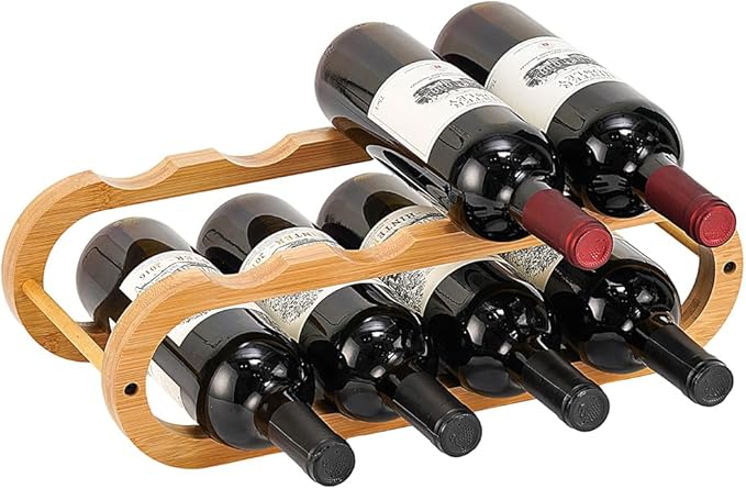 Navtcow Wine Rack and Water Bottle Organizer 2 in 1 for Cabinet and Countertop - Adjustable in 2 Sizes (Bamboo 2 Tier)
