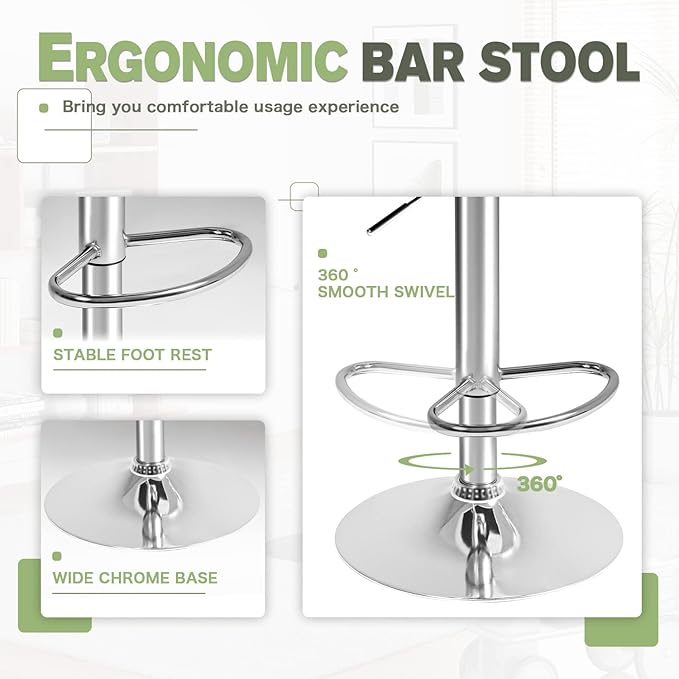 Furmax Bar Stools Modern Pu Leather Swivel Adjustable Hydraulic Bar Stool Square Counter Height Stool Set of 2 (Gray)