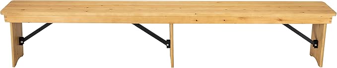 Flash Furniture HERCULES 8' x 12" Solid Pine Folding Farm Bench in Antique Rustic Light Natural