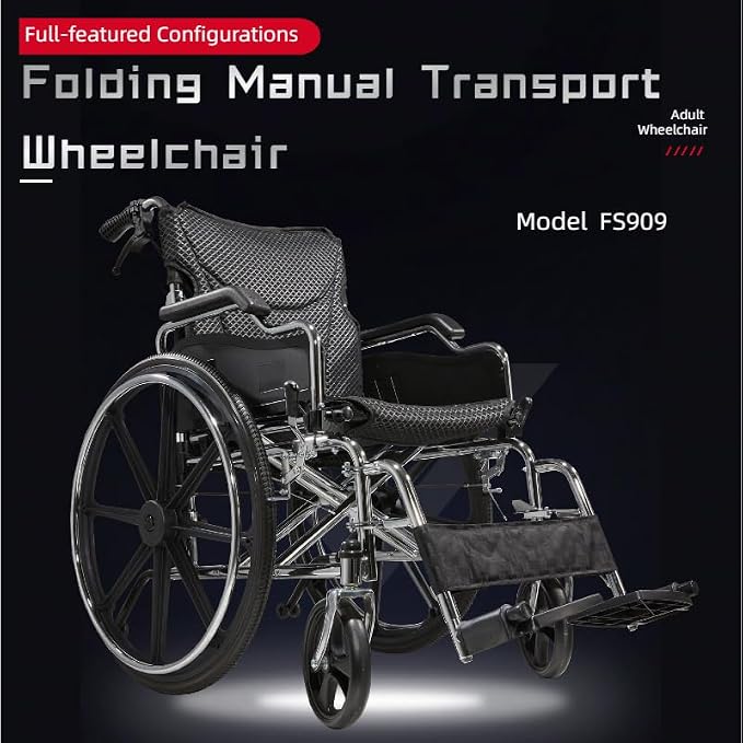 Lightweight Foldable Manual Wheelchair for Adults with 18" Seat & 300 lbs Capacity - Front/Rear Locking Brakes, 24" Quick-Release PU Wheels, Removable Footrest (Silver)