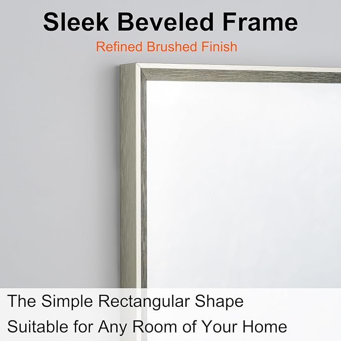 Bathroom Mirror for Wall, 30x40 Inch Metal Framed Mirror, Brushed Nickel Rectangle Mirror, Bathroom Vanity Mirror Farmhouse, Tempered Glass, Anti-Rust, Hangs Horizontally or Vertically