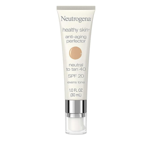 ニュートロジーナ ヘルシースキン アンチエイジング パーフェクター - レチノール配合、SPF20の日焼け止め効果とシアーなカバー力で肌のキメを整え、小じわを目立たなくする、ナチュラル〜タン肌向け (40)、1oz (30mL)