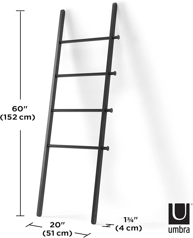 Umbra Leana Decorative Ladder, Expandable Blanket Rack, Bathroom Towel Holder, and Clothes Organizer, Regular, Black