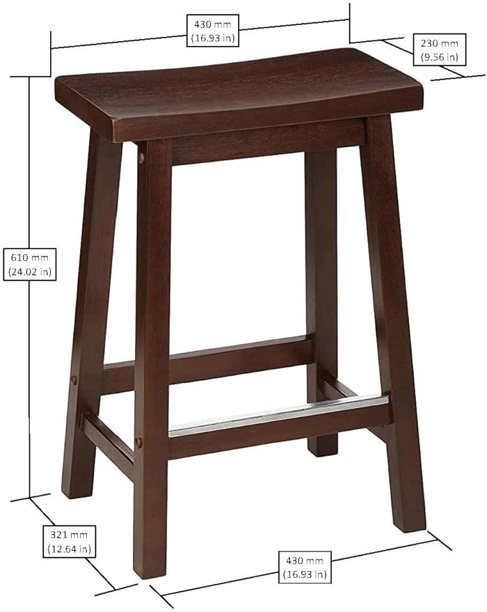 Amazon Basics Solid Wood Saddle-Seat Counter Height Bar Stools for Kitchen Island with Footrest, 24-Inch Height, Walnut, Set of 2