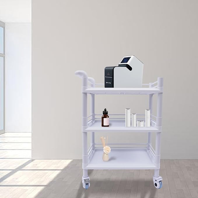 3 Tier Rolling Medical Storage Shelves Rack with Wheels - Beauty Salon SPA Medical Rolling Cart with 360 Silent Swivel Wheels