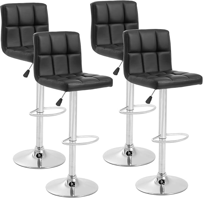 Barstools Set of 4 Modern PU Leather Adjustable Height Square Bar Stools with Square Back Bar Stool