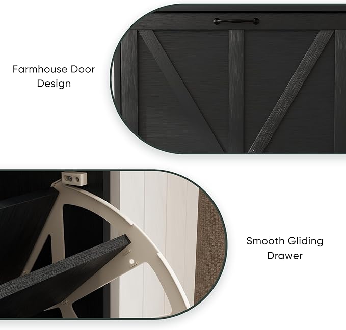 Smart FENDEE Shoe Cabinet, Shoe Storage Cabinet for Entryway with 2 Flip Drawers, Narrow Farmhouse Shoe Organizer Cabinet, Slim Shoe Rack Cabinet, 23.6in Black