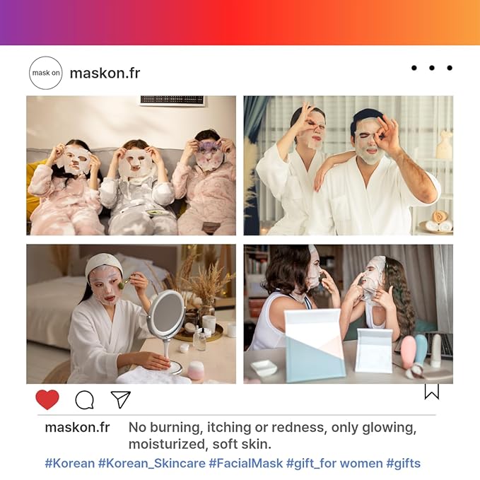 [MASK ON] Korean Moisturizing Face Masks Skincare (20 PACK) – Hydrating & Anti-aging Daily Care Facial Mask Bulk for All Skin Type with 10 Natural Ingredients - Great for Self care & Gift Box