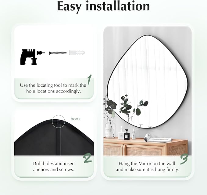 Irregular Wall Mirror Matel Matte Black Framed Wall Mirror for Living Room Bedroom Bathroom Entryway Wall Decor 19.8" L x 19.0" W ELE-005B