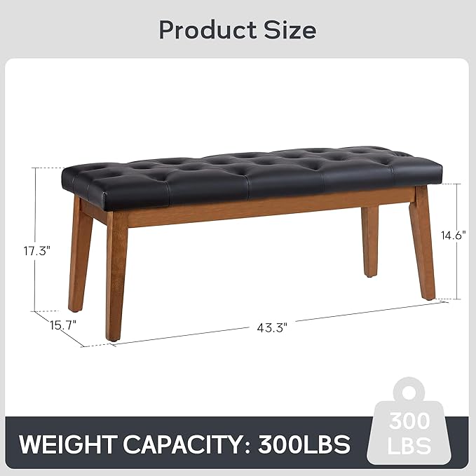 HUIMO Entryway Bench, Black Leather, Solid Wood, Durable and Wear-Resistant