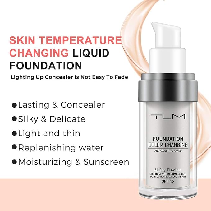 TLM Colour Changing Liquid Foundation Hides Wrinkles & Lines, BB Cream Makeup Base Concealer Cover Moisturizing Fluid for all Skin Tone SPF15, Pack of 2