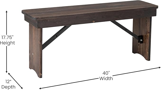 Flash Furniture HERCULES 40" x 12" Folding Farm Bench, Solid Pine Entryway Bench in Mahogany