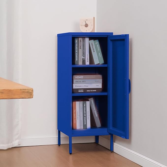 Slim Metal Storage Cabinet with Mesh Doors - 42'' Tall Narrow Organizer Tower, Compact Freestanding Cabinet, Versatile Utility Storage for Home, Office, Kitchen, Living Room, Durable and Modern Design