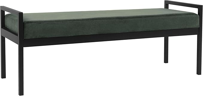 HomePop Modern Velvet Metal Bench| Modern Bench with Metal Leg | Bench for Living Room & Bedroom | Decorative Home Furniture - Loden Green Velvet