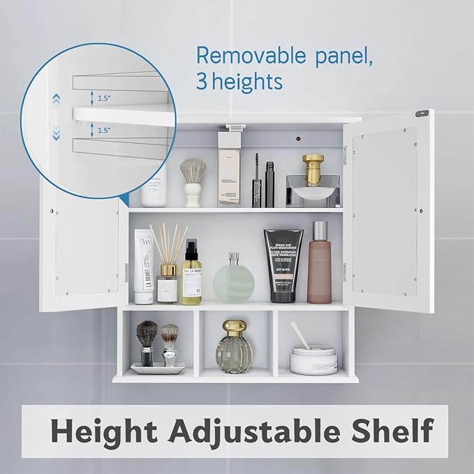 TaoHFE White Bathroom Wall Cabinet with 2 Door Adjustable Shelves,Over The Toilet Storage White Wall Mounted Medicine Cabinets for Bathroom Laundry Room Kitchen